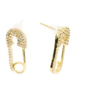 GEMELLI 18k Gold Plated Cz Safety Pin Stud Earrings